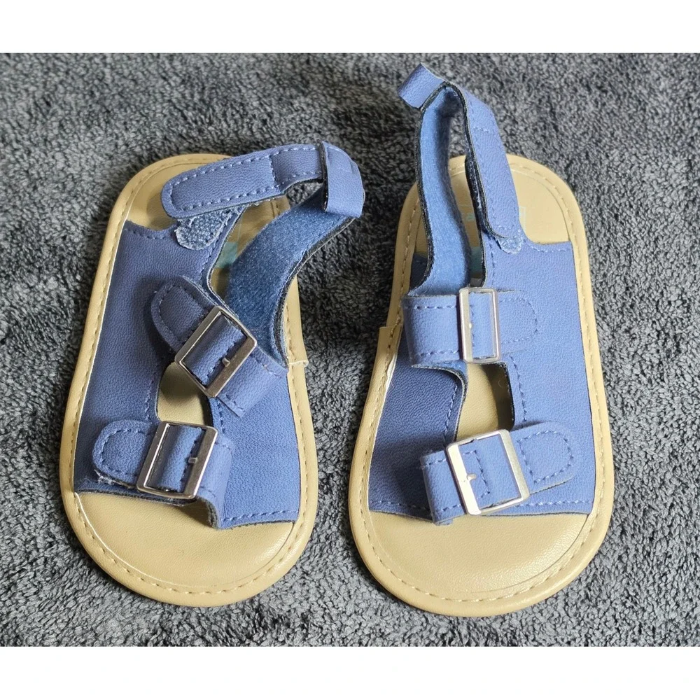 Carters Baby Boy Blue Faux Leather Buckle Sandals Size 9-12 Months Summer Shoes